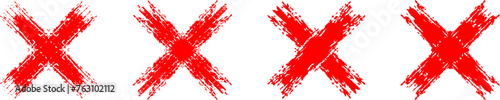 Set of red Cross Mark Brush, Red X mark, X Sign Hand Drawn Icon