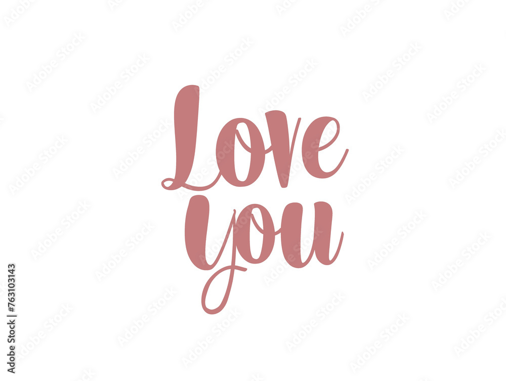 Love you hand written lettering in pink color on white background. Greeting card. Valentine's Day Love you hand written lettering in pink color on white background. Greeting card. Valentine's Day