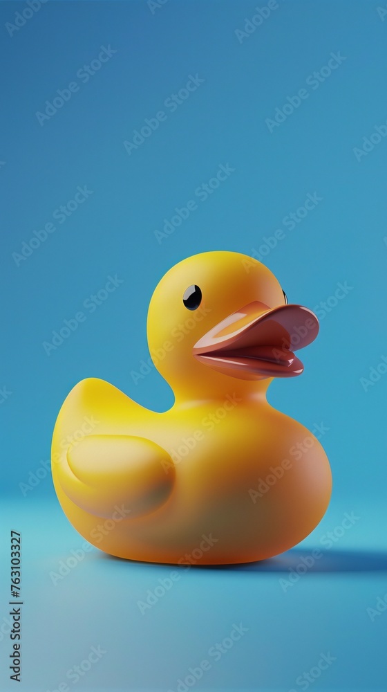 Yellow rubber duck on blue background. 3d render vertical Yellow rubber duck on blue background. 3d render vertical