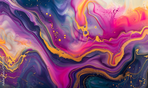 Mesmerizing abstract fluid art composition with swirling colors and golden accents, Generative AI 