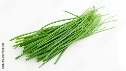 Bunch of green chives on a white background.