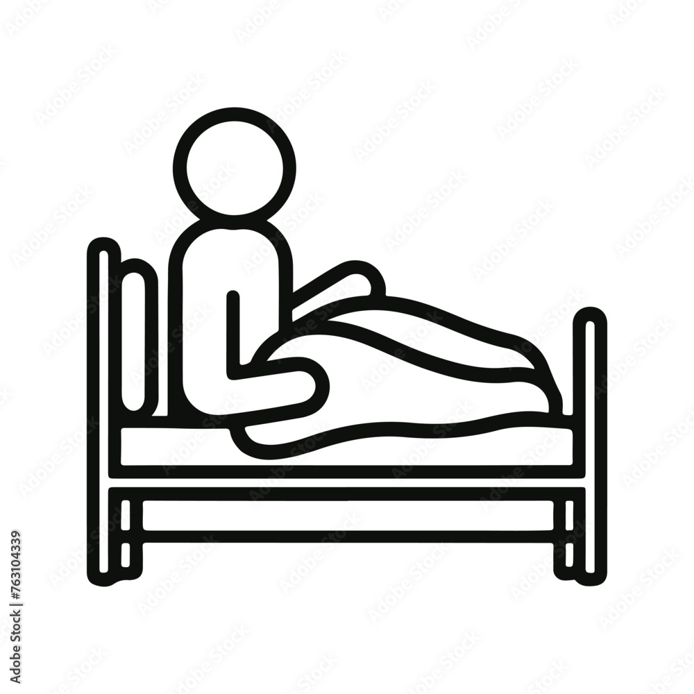 Vector image of a man sitting on a bed in flat style. Black on a white background. Vector image of a man sitting on a bed in flat style. Black on a white background.