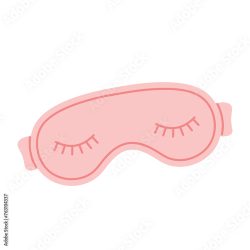Cute pink sleep mask with eyes closed. Eye accessory for sleeping and traveling. Flat vector illustration isolated on white background.