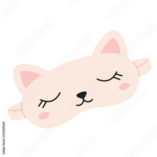 Sleep mask. Cute cartoon cat eye mask for sleeping or traveling. Flat vector illustration isolated on white background. © Oxy D