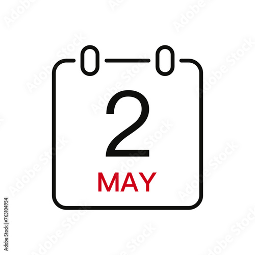 May 2 date on the calendar, vector line stroke icon for user interface. Calendar with date, vector illustration.