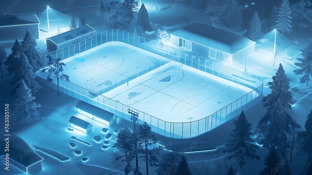 an AI-generated visualization of an unconventional ice rink layout and 