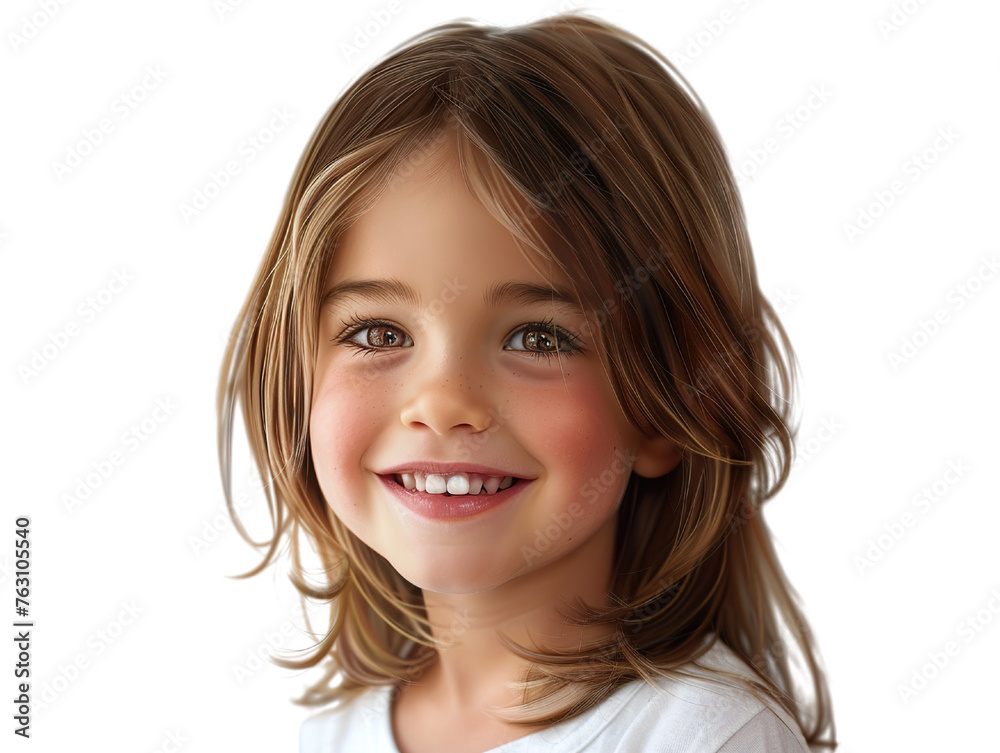 a hyper realistic image of a 4-5 year old caucasian girl, smiling, straight hair, shoulder level hairstyle, white background PNG a hyper realistic image of a 4-5 year old caucasian girl, smiling, straight hair, shoulder level hairstyle, white background PNG