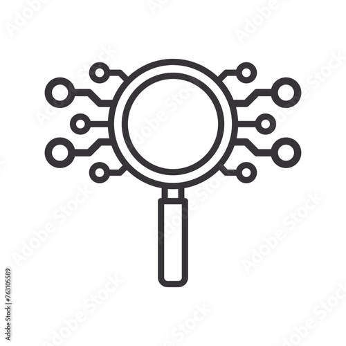 Magnifying glass AI line icon