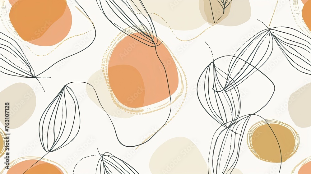 Minimalist one-line drawing multiple organic and fruits seamless pattern