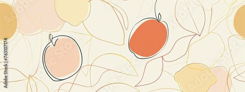 Minimalist one-line drawing multiple organic and fruits seamless pattern photo