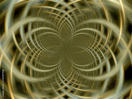 Grey, beige and yellow background with effect of rays in motion, lines curves, bends, lights, infinity and depth - abstract graphic. Topics: wallpaper, abstraction, pattern, texture, art computer