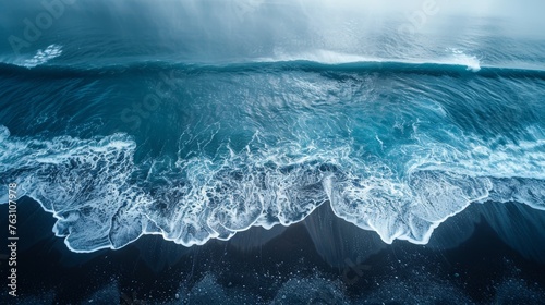 Aerial view of breaking ocean waves