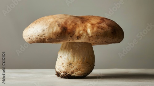 Mushroom on a grey background. Studio food editorial photo of mushroom, creating a serene still-life composition.