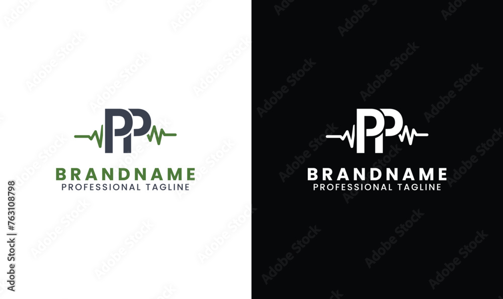 Double letter pp power solar logo and heartbeat medical logo  - obrazy, fototapety, plakaty 