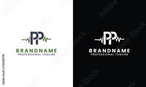 Double letter pp power solar logo and heartbeat medical logo 