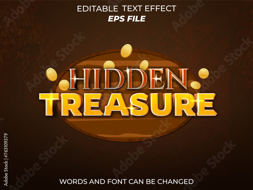 hidden treasure text effect, font editable, typography, 3d text for medieval fantasy rpg games. vector template