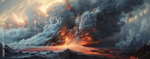 Dramatic volcanic eruption with massive ash clouds