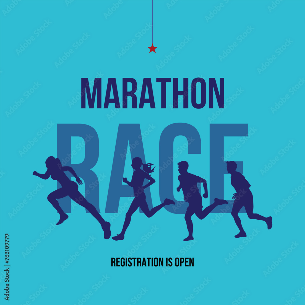 a poster for marathon is shown with a blue background