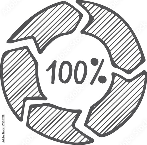 Round progress bar doodle. 100 percent proccess symbol