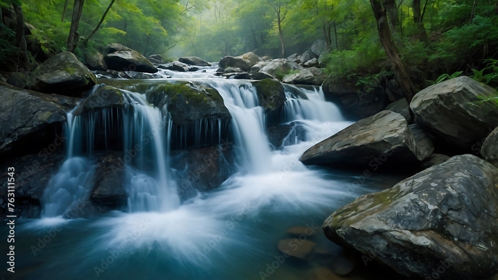 waterfall in the forest, long exposure, beautiful photo