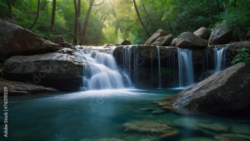 waterfall in the forest, long exposure, beautiful photo © ASGraphicsB24