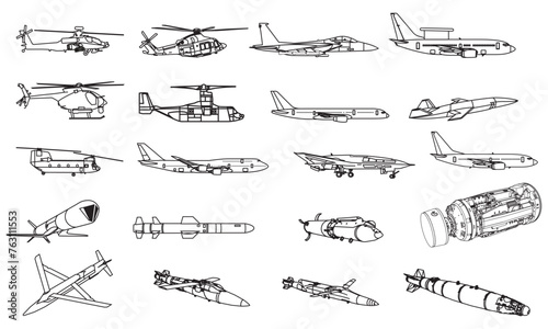 plane outline art,helicopter,airport,airplane icon set vector illustration