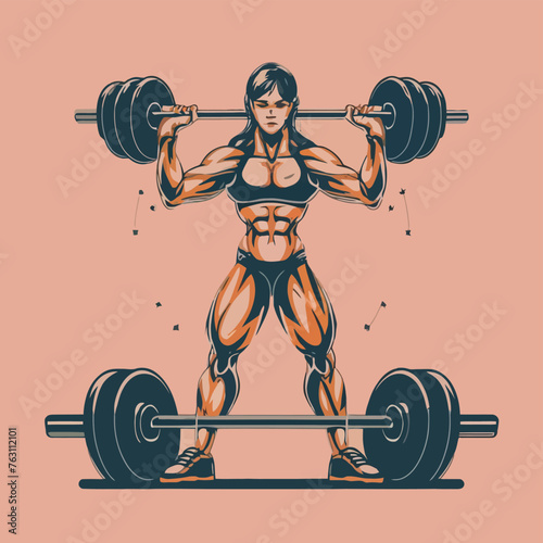 red white black modern style minimalist lines of a strong muscle pose strong body builder anatomy man at gym with bundle Doing exercises in all body positions using different gym equipment