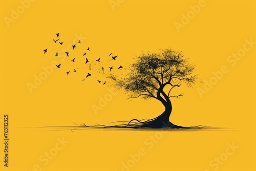 Free vector hand drawn tree life on yellow background photo