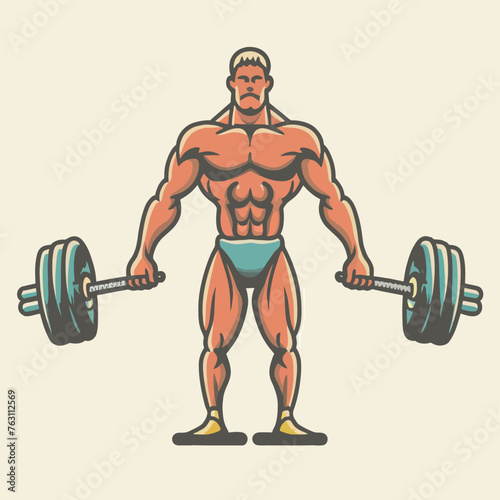 red white black modern style minimalist lines of a strong muscle pose strong body builder anatomy man at gym with bundle Doing exercises in all body positions using different gym equipment