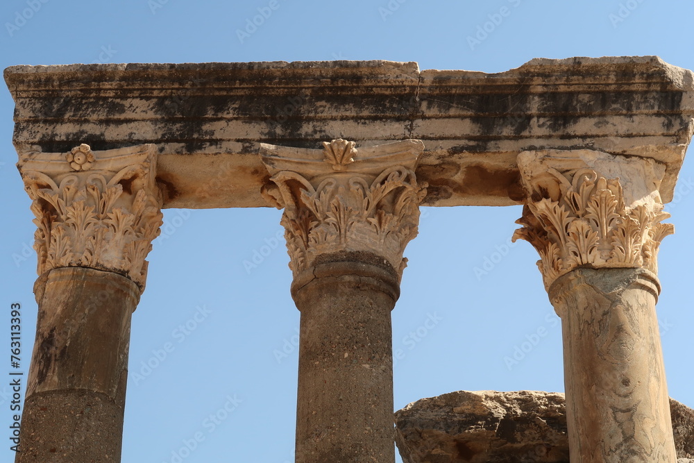 Three pillars at the archaeological site of Ephesus, Selcuk, Turkey Three pillars at the archaeological site of Ephesus, Selcuk, Turkey
