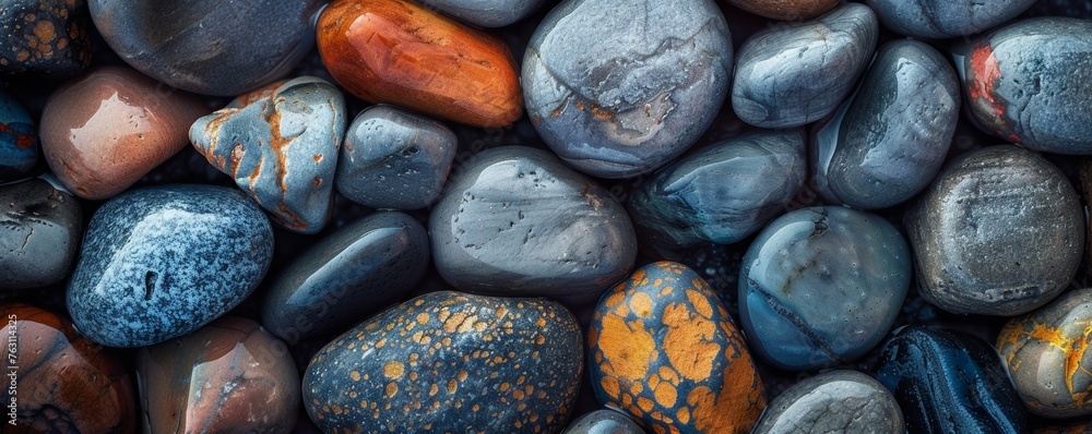 Close-up view of colorful pebbles Close-up view of colorful pebbles