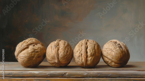 Walnuts in shell close-up lie on the table. Ripe nuts in row. Healthy organic food  healthy nutrition