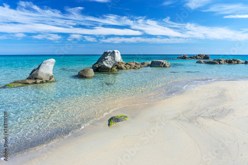 Clear water and rocks at Orri Beach. Orri bay, Tortoli, Sardinia, Italy photo