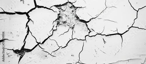 A monochrome photograph capturing the intricate patterns of a cracked wall resembling the veins of a leaf. The branches of the cracks create a mesmerizing geometric design