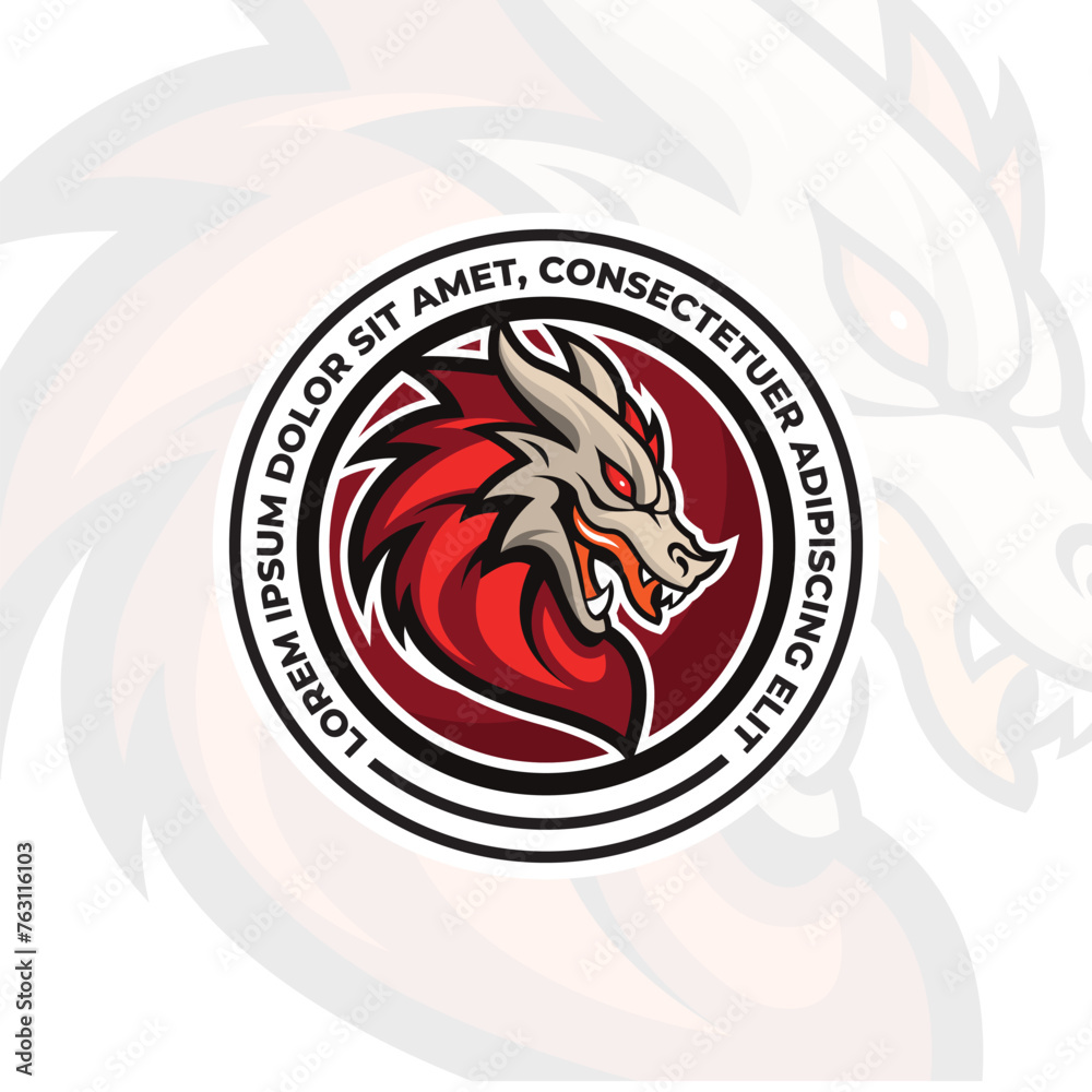 Red dragon chinese logo design, dragon logo with circle emblem badge, Chinese folklore Dragon