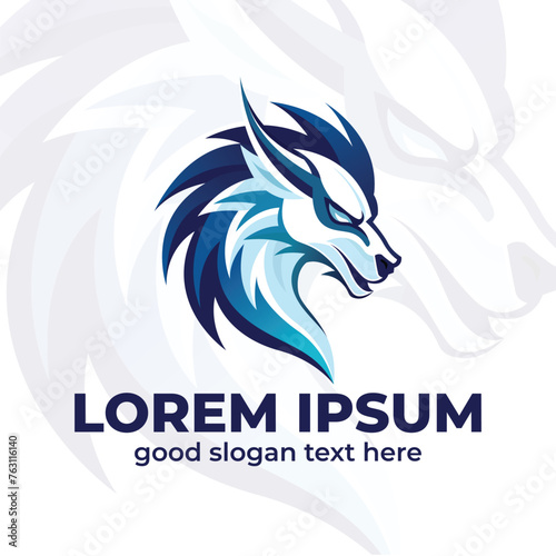 dragon logo design, dragon with blue ice illustration, gamer logo, dragon esport logo design