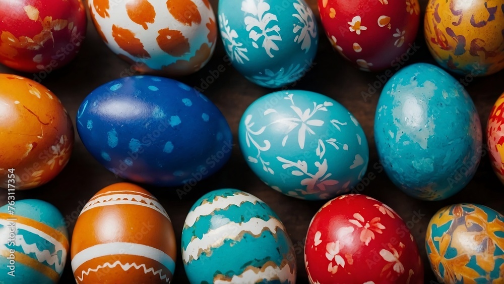 Fototapeta premium Easter eggs, top view