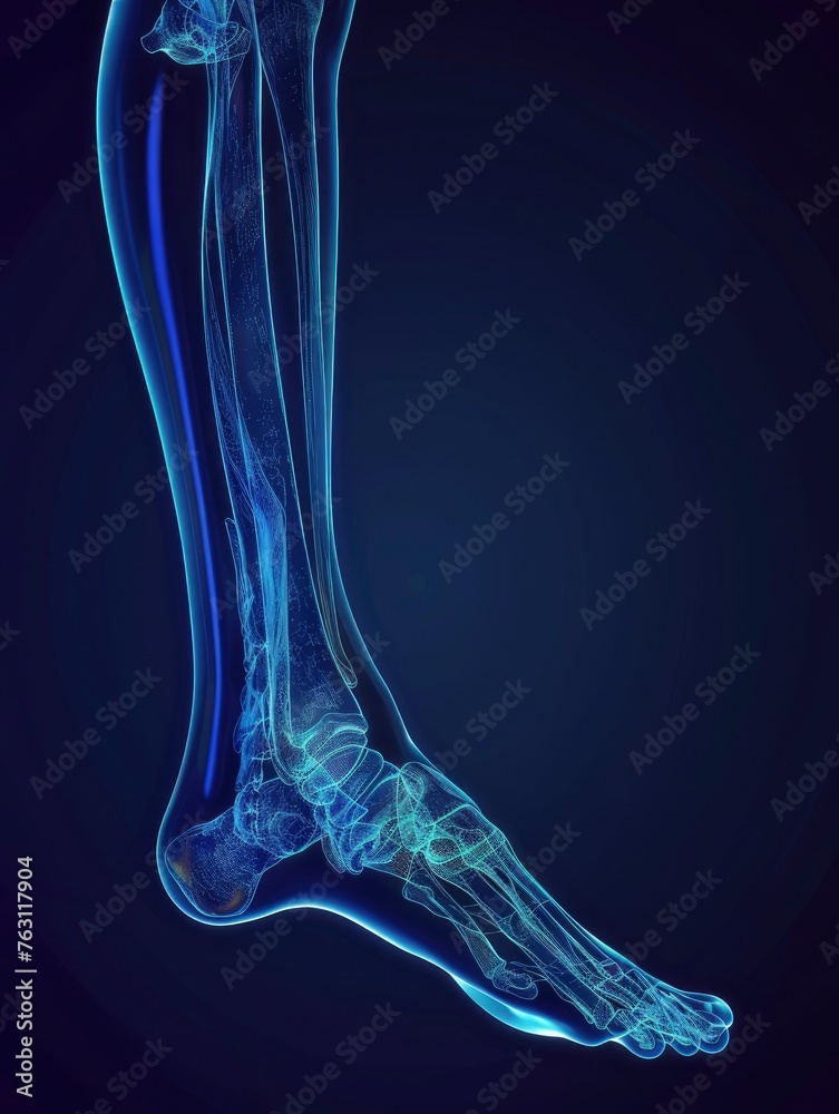 X-ray of a human leg, 3D render, medical advertisement banner, free space for text X-ray of a human leg, 3D render, medical advertisement banner, free space for text