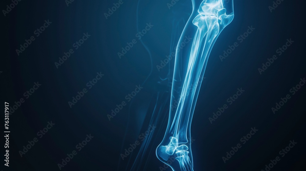 X-ray of a human leg, 3D render, medical advertisement banner, free space for text X-ray of a human leg, 3D render, medical advertisement banner, free space for text