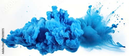 An electric blue cumulus cloud floats on a canvas of white, resembling a plant pattern in a blue smoke art display