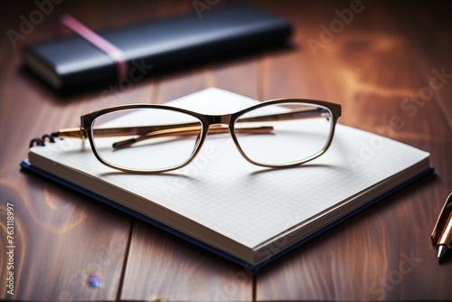 Professional psychologist close-up notebook, glasses and pen