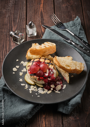 grilled camembert sandwich with cranberries and almonds