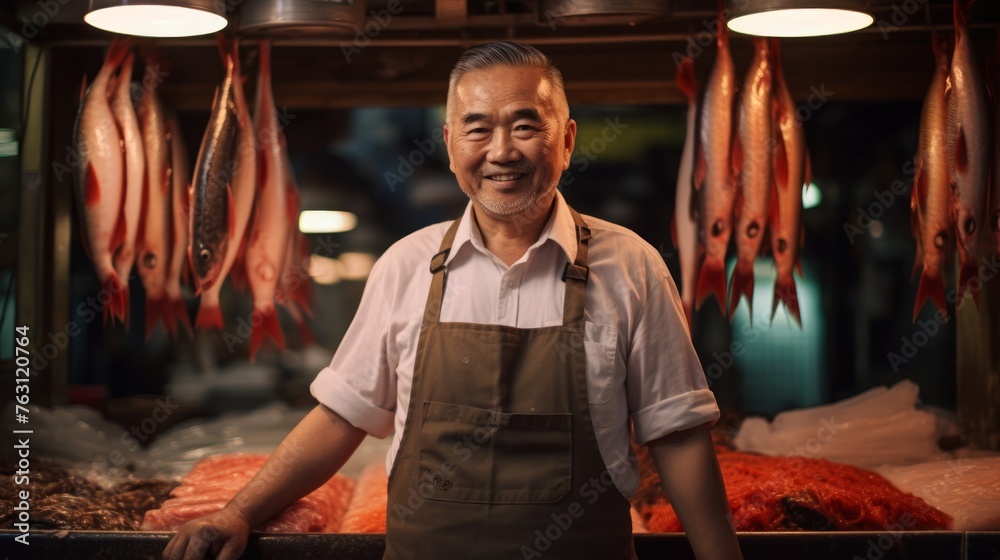Fish market warmth owner by storefront nets barrels memorabilia Fish market warmth owner by storefront nets barrels memorabilia