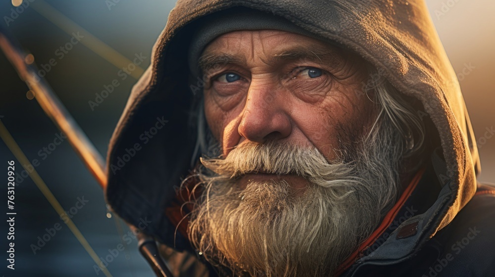 Contemplative fisherman at dawn serene riverbank setting