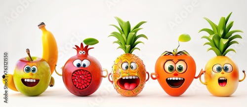A joyful gathering of fruity friends: animated characters with expressive faces, illustrating unity in diversity