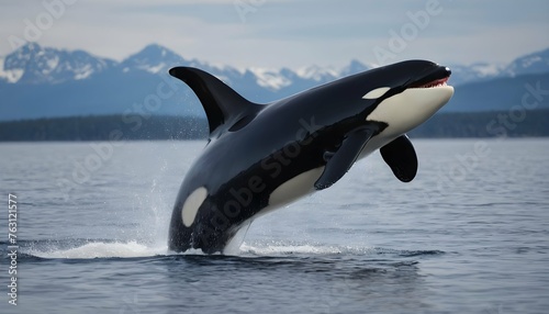 A Majestic Orca Breaching The Surface In A Dramati Upscaled © Daneen