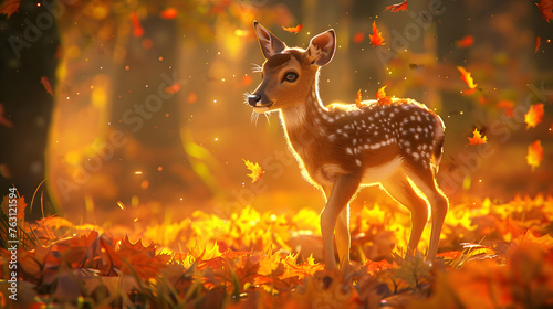 Cute deer illuminated by glowing autumn foliage in nature © DESIRED_PIC