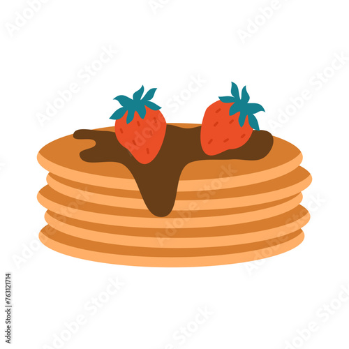 cute hand drawn cartoon vector pancakes with strawberry fruits and chocolate 