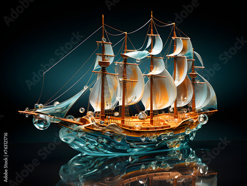 ice sculpture for a yacht with white lines