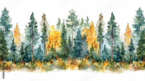 Abstract watercolor painting of a forest